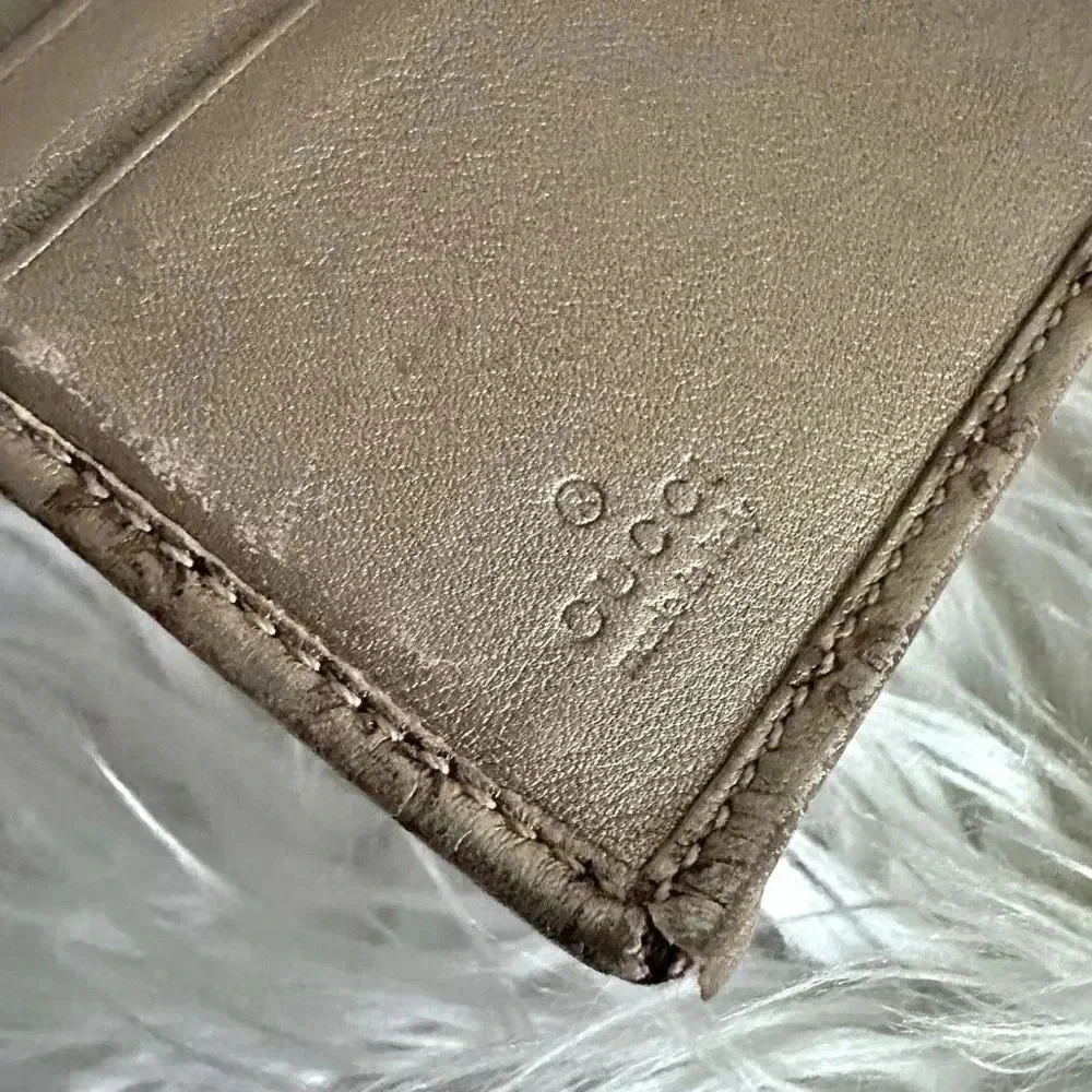 GUCCI | Authentic Vintage Unisex Canvas Compact Wallet Tan Brown Gold - Picture 5 of 10